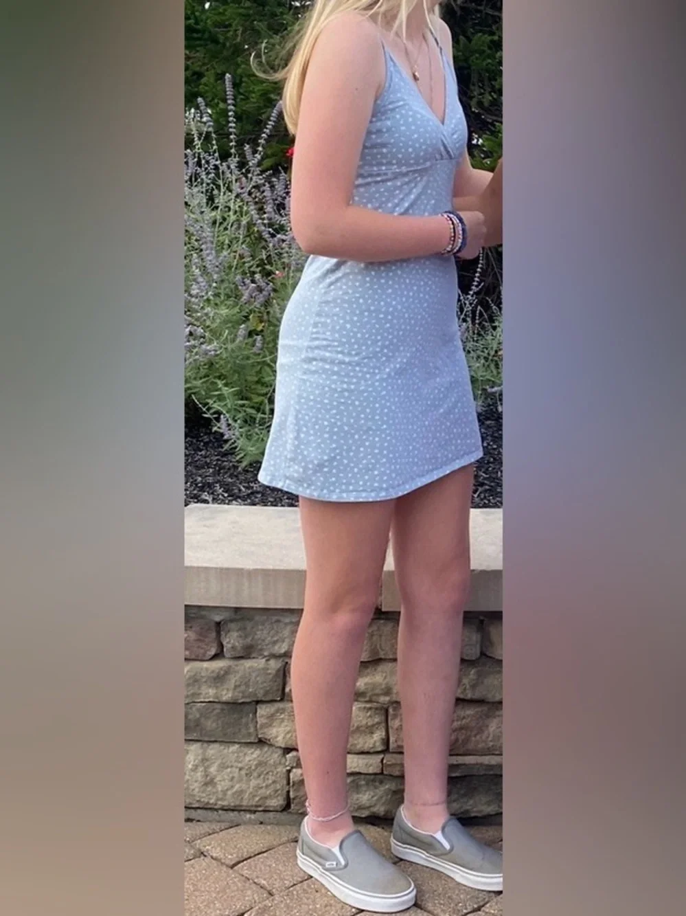 Brandy Melville Grayish Blue Floral Spaghetti-Strap Dress - Picture 4 of 5